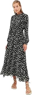 Robe en mousseline de soie détaillée gipe à motifs noirs