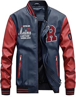 Veste décontractée à col montant en similicuir pour hommes, manteau coupe ajustée, noir