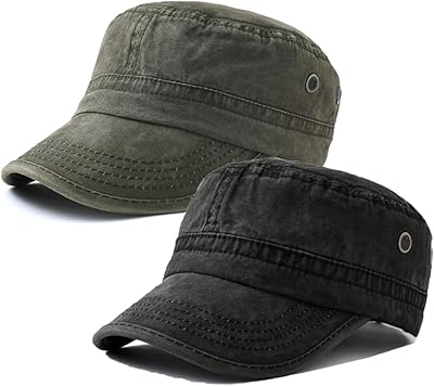 Paquet de 2 chapeaux militaires en coton pour hommes, casquettes plates classiques