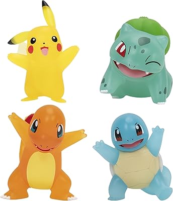 Pokémon pkw2798 - lot de 4 figurines d'action transparentes comprenant pikachu, salamèche, bulbasaur