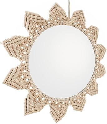 Miroir mural yarno avec franges rondes en macramé, décoration artistique bohème pour appartement