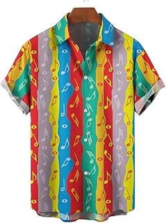 Yeskit manches courtes pour hommes, col d'été à rayures symbole de musique chemise