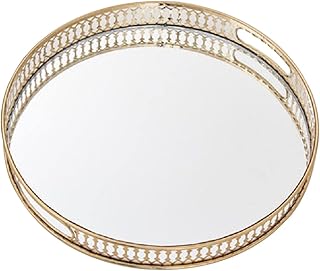 Plateau miroir doré, plateau de parfum en verre métallique, plateau de rangement