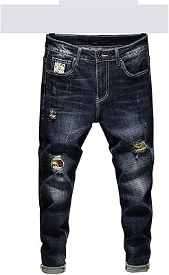 Yeprem pantalons de survêtement pour hommes, jeans déchirés, jeans stretch bleu foncé