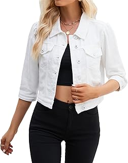 Veste courte en jean femme avec boutons, sans col, manches longues et ourlet