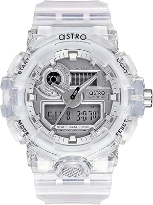 Montre analogique-numérique ronde en plastique pour enfants, blanc/transparent, blanc, bracelet