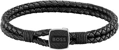 Bracelet en cuir pour homme seal - 1580047m- noir, acier inoxydable, sans pierres