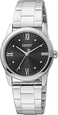 Montre à quartz analogique cadran noir pour femme argent es1l217m1065 bracelet