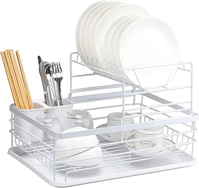 Égouttoir à vaisselle avec égouttoir, organisateur de rangement de cuisine à 2 niveaux