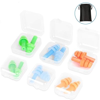 Paquet de 6 bouchons d'oreille réutilisables en silicone imperméables hypoallergéniques réduction du bruit