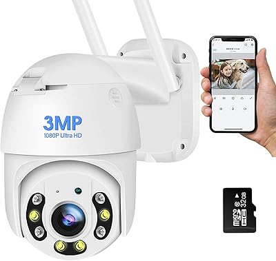 Caméra de sécurité 2k extérieure avec 360 ° ptz, vision nocturne couleur 3mp
