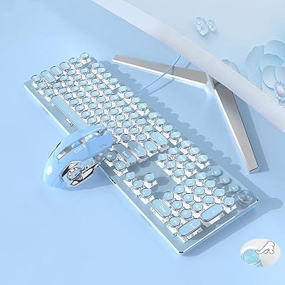 Clavier de jeu avec souris, style machine à écrire rétro punk, commutateurs bleus