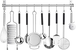 Support à ustensiles de cuisine coulissant en acier inoxydable ninonly avec 10 crochets