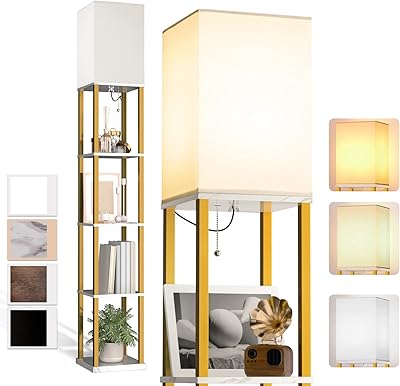 Lampadaire à étagère led moderne addlon avec abat-jour blanc et ampoule