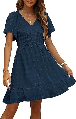 Mini-robe d'été à manches courtes et col en v pour femme avec motif