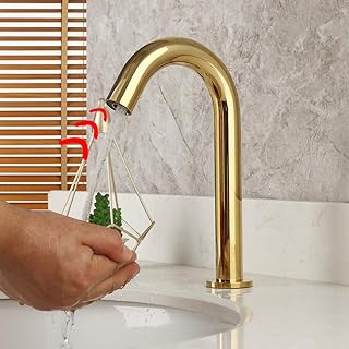 Robinet électronique automatique sans contact doré, robinets de lavabo de salle de bains