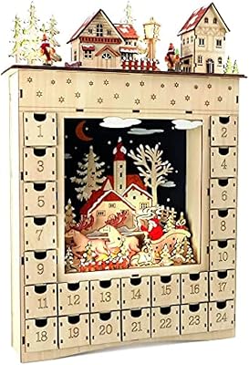 Calendrier de l'avent en bois avec petits pieds pour l'hiver, bois, beige, 34