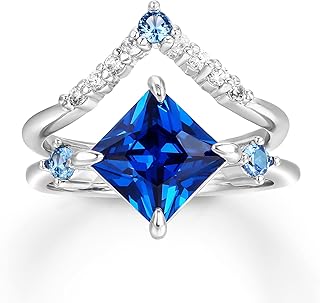 Ensemble de bagues de fiançailles carrées en saphir bleu pour femmes et filles