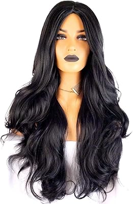 Perruque longue noire pour femme, perruque bouclée ondulée de 29,5 pouces, perruque noire