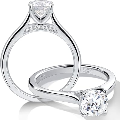 Bague de fiançailles solitaire moissanite getlove pour femme en argent sterling