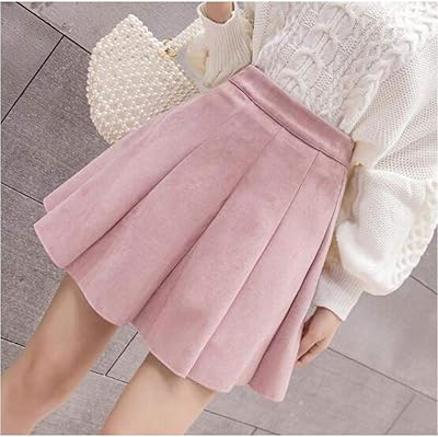 Femmes automne hiver kawaii mini jupe plissée velours daim taille haute