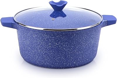 Marmite balzano relance, grande cocotte 28 cm avec couvercle en verre, bleu