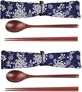 Ensemble de cuillères en bois, baguettes, couverts et cuillères (2 paires)