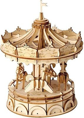 Robottime merry go ensemble de puzzle rond en bois 3d, jouet mécanique fait