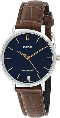 Montre à quartz analogique casio pour femme avec bracelet en cuir, modèle vt01l-2budf