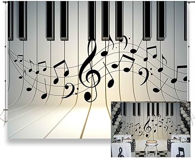 7x5 pieds fond de musique notes décors touche piano toile