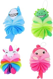 4 pièces d'éponges de bain avec motif dessin animé luffa en maille