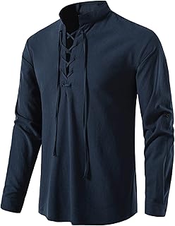 Chemise en coton et lin à manches longues pour hommes, classique à lacets