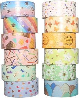 Lot de 12 rouleaux de ruban adhésif washi avec motif feuille d'or, adhésif