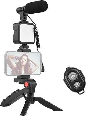 Microphone kit vidéo de vlogging mobile avec trépied pour téléphone avec lumière