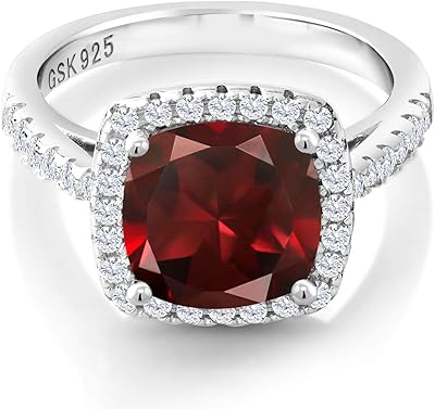 Bague pour femme en argent sterling 925 avec grenat rouge et rubis