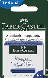 Cartouche d'encre fiber-castell bubble pack, 18 pièces, 201621, encre bleu roi effaçable, 66
