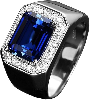 Bague homme saphir avec diamants latéraux en corindon bleu en argent sterling