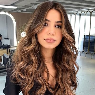 Qd-tizer perruques longues ondulées marron ombré pour femmes perruque bouclée brun caramel partie