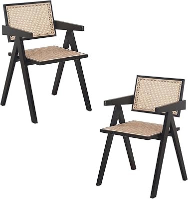 Ensemble de 2 chaises en rotin, cadres en bois noir, chaises de salle