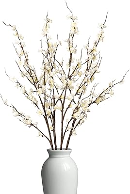 4 pièces fleurs de prunier artificielles, fausses fleurs de cerisier à longue tige