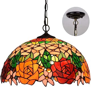 Lustre de style tiffany, lampe suspendue au plafond en forme de rose pastorale