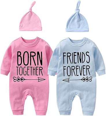 Colbotomund double hassle twin baby combinaison nouveau-né unisexe mignonne barboteuse avec chapeau