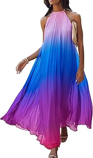 Robe longue plissée décontractée sans manches pour femmes dos nu ample
