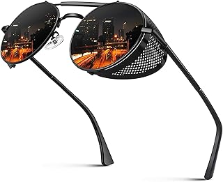 Lunettes de soleil polarisées rondes en métal inspirées du style steampunk e72 pour