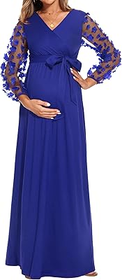 Robe de maternité florale en maille à manches bouffantes robe longue pour séance