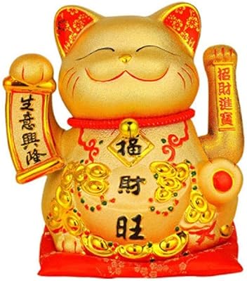 Gold lucky cat store chat spacieux en céramique avec bras ondulé, figurine