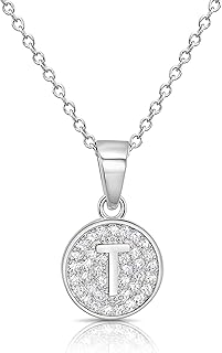 Collier en argent sterling 925 avec lettre de l'alphabet ronde avec pierres