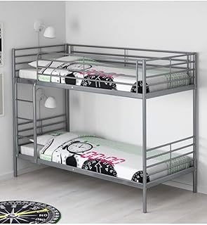 Lit mezzanine en acier robuste (190x90cm) argent sans matelas