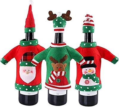 3 pièces moche pull de noël couverture de bouteille de vin couvertures