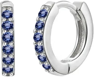 Petites boucles d'oreilles créoles en argent sterling 925 avec pierre saphir bleu 11